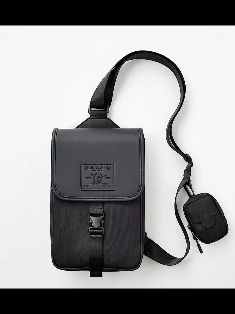 True Religion Black Crossbody Sling Bag with Detachable Pouch